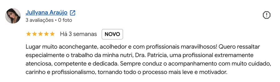 Avaliação de Jullyana Araújo no Google